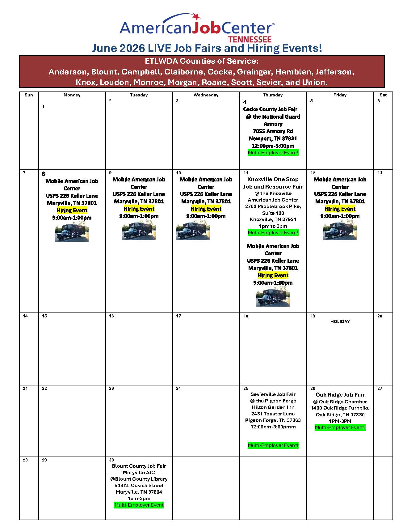 June AJC Job Fair Calendar